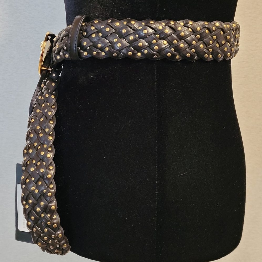 Versace Medusa Medallion Black and Gold Braided Studded Belt. Rare Find 85/34 - Picture 6 of 17